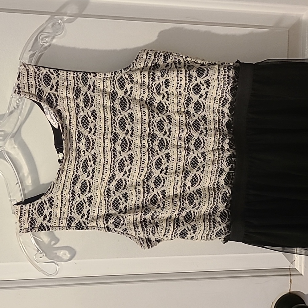 Speechless Lace Top Black and White Dress With Tulle Skirt